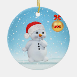 Décoration En Céramique Joli bonhomme de neige de Noël et flocons de neige