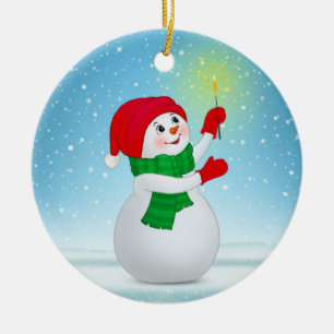 Décoration En Céramique Joli bonhomme de neige de Noël et flocons de neige