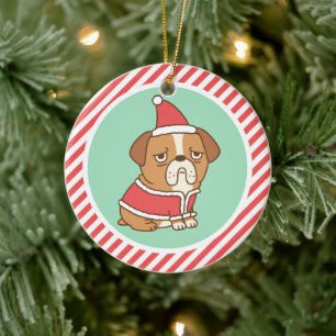 Décoration En Céramique Joli Bouledogue Grincheux Avec Costume de Père Noë