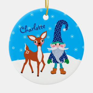 Décoration En Céramique Joli Cerf Gnome Bleu Noël Enfants