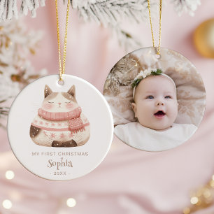 Décoration En Céramique Joli Chat Aquarelle pour le 1er Noël de Bébé Photo