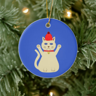 Décoration En Céramique Joli Chat de Noël avec Nom Personnalisé