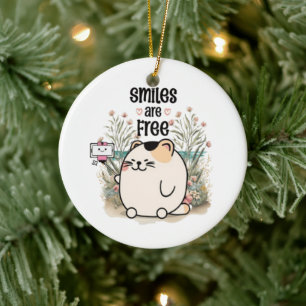 Décoration En Céramique Joli Chat "Les Sourires Sont Gratuits" Noël Fantai