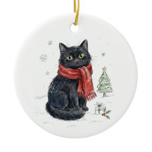 Joli chat noir au foulard rouge Arbre de Noël Hive