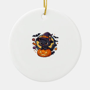 Décoration En Céramique Joli Chat Sorcière sur Citrouille � Art Halloween 