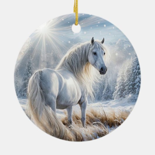 Décoration En Céramique Joli cheval en Noël de neige (Dos)