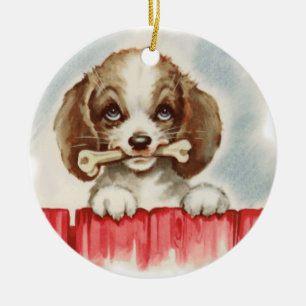 Décoration En Céramique Joli chiot espagnol avec os