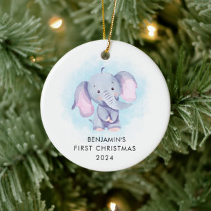 Décoration En Céramique Joli éléphant aquarelle pour le premier Noël de bé