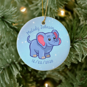 Décoration En Céramique Joli éléphant monogrammé nom et jour de naissance