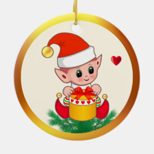 Décoration En Céramique Joli elfe de Noël et cœurs