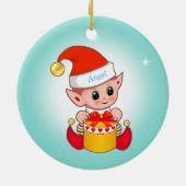 Décoration En Céramique Joli elfe de Noël & étoile sur bleu clair (Dos)