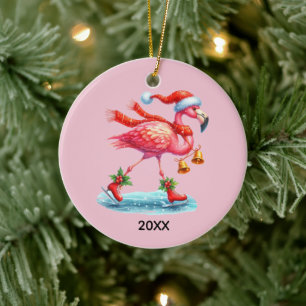 Décoration En Céramique Joli flamant rose ajouter nom année