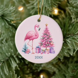 Décoration En Céramique Joli flamant rose ajouter nom année