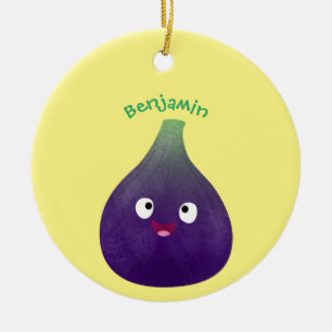 Décoration En Céramique Joli fruit de figue violet de dessin animé heureux