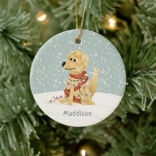 Décoration En Céramique Joli Golden Retriever hiver Noël