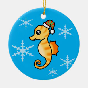 Décoration En Céramique Joli hippocampe de Noël flocon de neige Fêtes