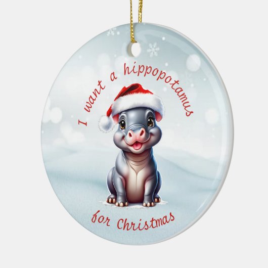 Décoration En Céramique Joli Hippopotame Santa Hat Snowy Noël (Gauche)