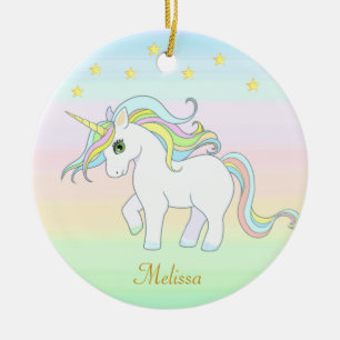 Décoration En Céramique Joli licorne et étoiles sur des couleurs pastel