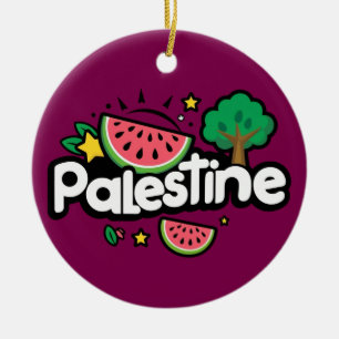Décoration En Céramique Joli mot Palestine entouré d'un arbre de pastèques