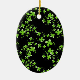 Décoration En Céramique Joli motif Shamrock, vert sur accessoire noir