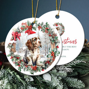Décoration En Céramique Joli Noël Cocker spaniel chien chiot Santa chapeau