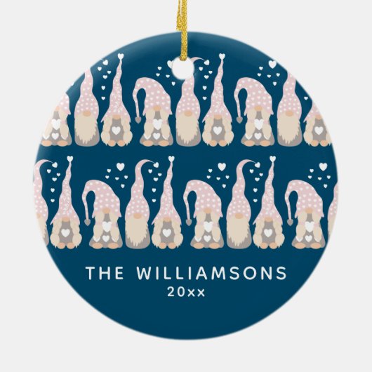 Décoration En Céramique Joli Noël Gnome Famille Bleu Personnalisé (Dos)