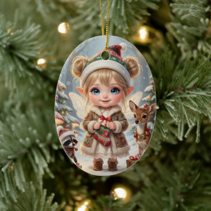 Décoration En Céramique Joli Noël personnalisé de fille Chibi de la forêt