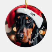 Décoration En Céramique Joli noir et tan Doberman avec Santa Hat (Devant)