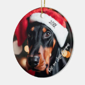 Décoration En Céramique Joli noir et tan Doberman avec Santa Hat (Gauche)