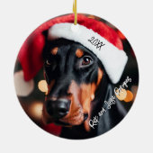 Décoration En Céramique Joli noir et tan Doberman avec Santa Hat (Dos)