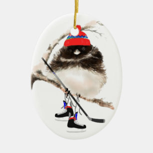 Décoration En Céramique Joli oiseau de hockey en Casquette, Humour de Noël