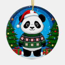 Joli panda en pull de Noël portant un chapeau de P