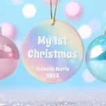 Décoration En Céramique Joli Pastel Rainbow Baby Cadeau Mon 1er Noël<br><div class="desc">Décorez un ornement My 1st Christmas pour votre petite fille avec un joli design pastel arc-en-ciel pétillant qui présente le nom de votre enfant dans l'écriture blanche mignonne. Ce cadeau magique est un doux souvenir pour votre famille pour célébrer votre nouveau-né.</div>