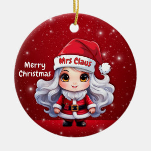 Décoration En Céramique Joli personnage de Mme Claus en rouge givré 🎄