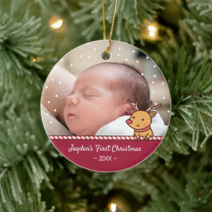 Décoration En Céramique Joli petit bébé renne Photo de premier Noël