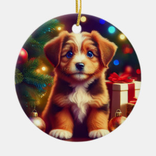 Décoration En Céramique Joli petit chien de Noël