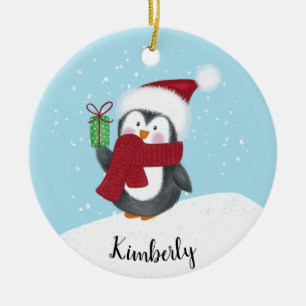 Décoration En Céramique Joli Pingouin Personnalisé de Noël