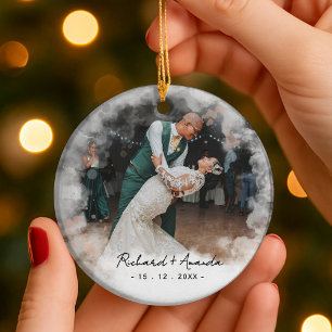 Décoration En Céramique Joli premier Noël fiancé photo décolorée