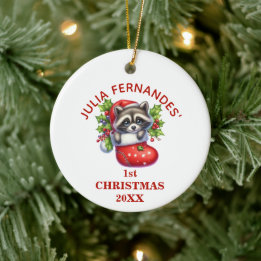 Décoration En Céramique Joli Raton Laveur Premier Noël Personnalisé