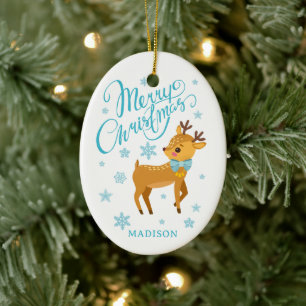 Décoration En Céramique Joli renne de Noël doux Nom personnalisé