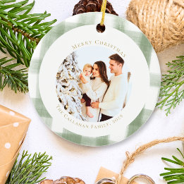 Décoration En Céramique Joli Vert En vichy Plaid Photo personnalisée Noël
