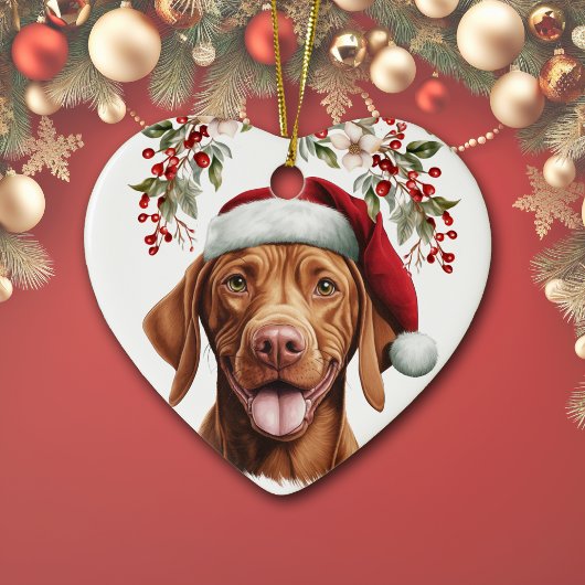 Décoration En Céramique Joli Vizsla Chien Holly Berry Noël