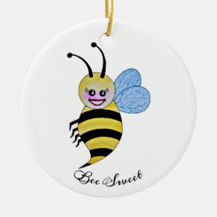 Décoration En Céramique Jolie Abeille Aquarelle Avec Un Bon Sourire