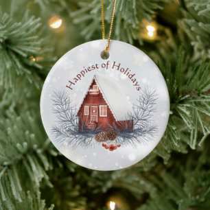 Décoration En Céramique Jolie cabane d'hiver personnalisée pour Noël et fê