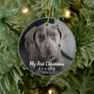 Décoration En Céramique Jolie Chalk Script Chien Photo Mon Premier Noël