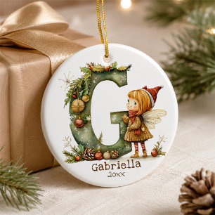 Décoration En Céramique Jolie fée de Noël initiale 'G' souvenir personnali
