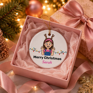 Décoration En Céramique Jolie Fille de Dessin Animé Joyeux Noël Vacances