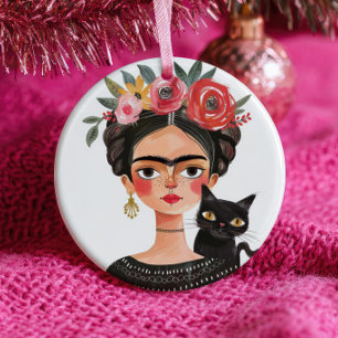 Décoration En Céramique Jolie Frida Kahlo & Chat Noir Nom de l'animal de c
