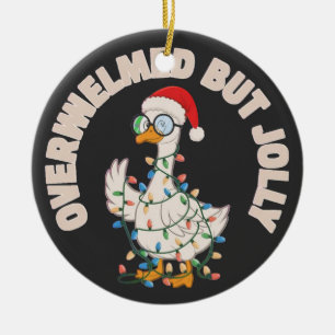 Décoration En Céramique Jolie oie de Noël portant un chapeau de Père Noël