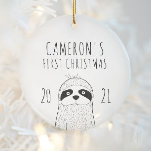 Décoration En Céramique Jolie Sloth Babys Premier Noël Noir Blanc
